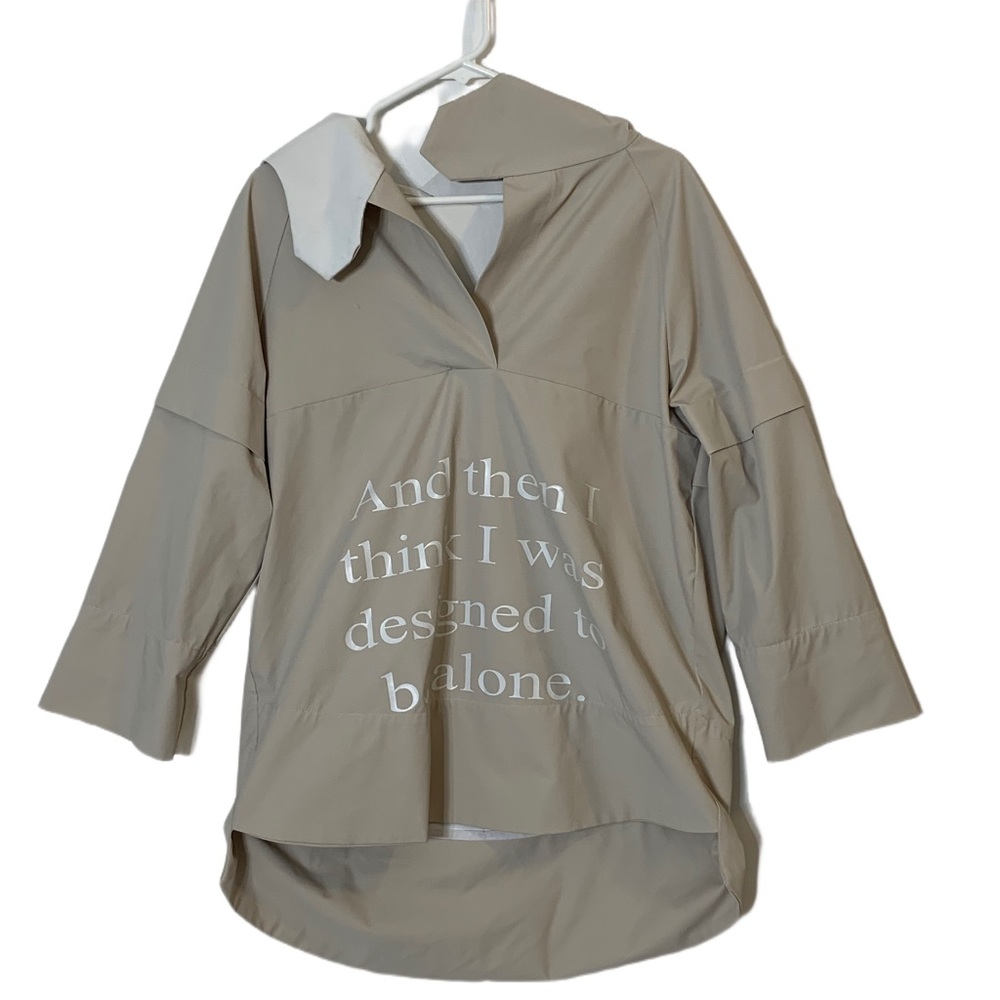 Light Taupe Women's Hooded Pullover Jacket with Slogan